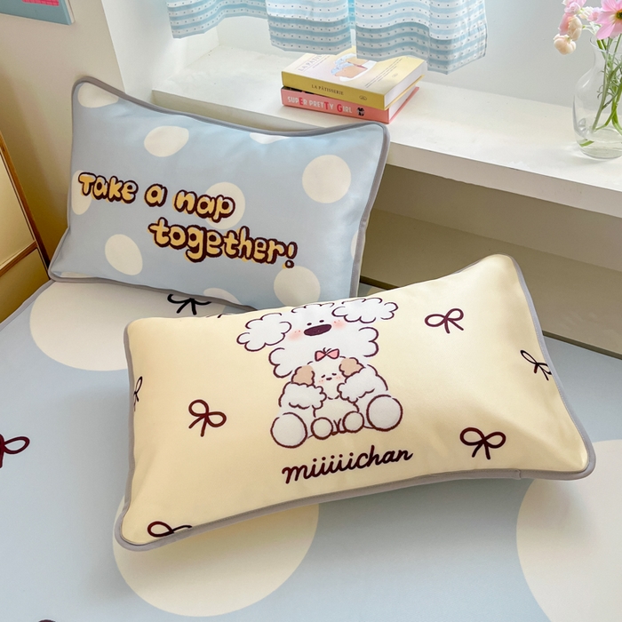 91家纺网 家纺一手货源 找家纺 桃子家居 2026新款正版授权miiiiichan大版数码印花1200D凉席三件套平铺床笠 冰感席miiiiichan-点点泡芙狗