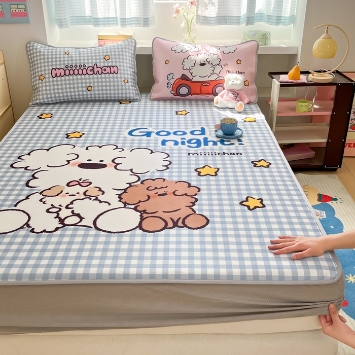 桃子家居 2026新款正版授权miiiiichan大版数码印花1200D凉席三件套平铺床笠 冰感席miiiiichan-俏皮小狗