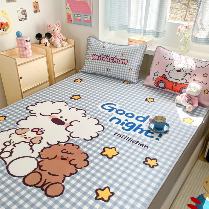 91家纺网 家纺一手货源 找家纺 桃子家居 2026新款正版授权miiiiichan大版数码印花1200D凉席三件套平铺床笠 冰感席miiiiichan-俏皮小狗