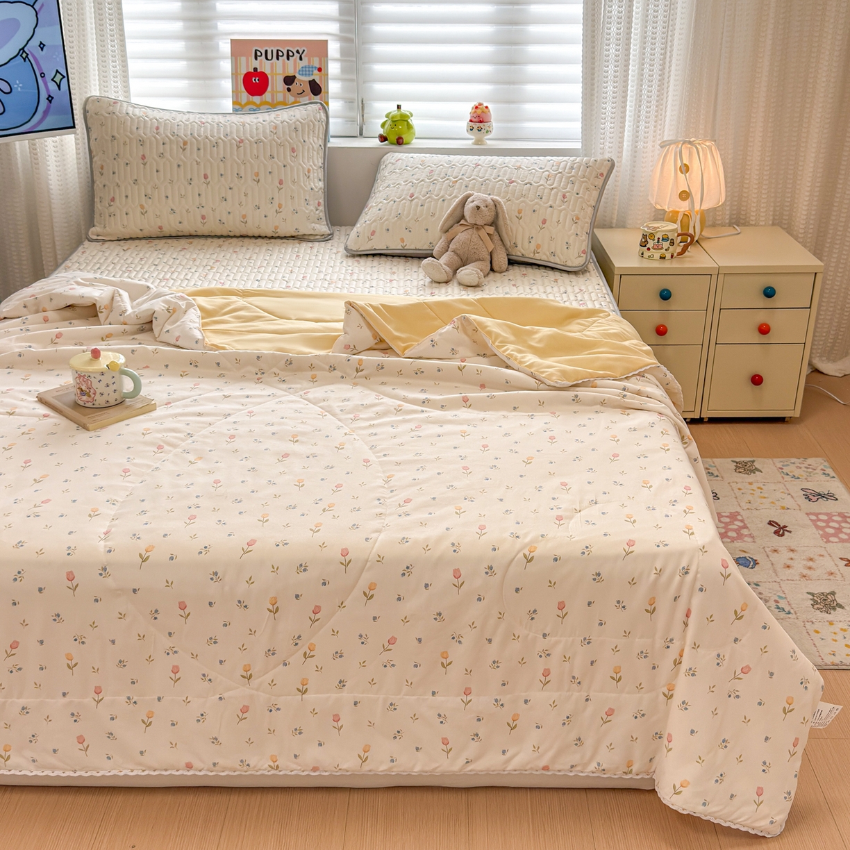 91家纺网 家纺一手货源 找家纺 慕尚家纺 2026新款乳胶凉席夏被空调被夏凉被套装组合 小仙朵儿