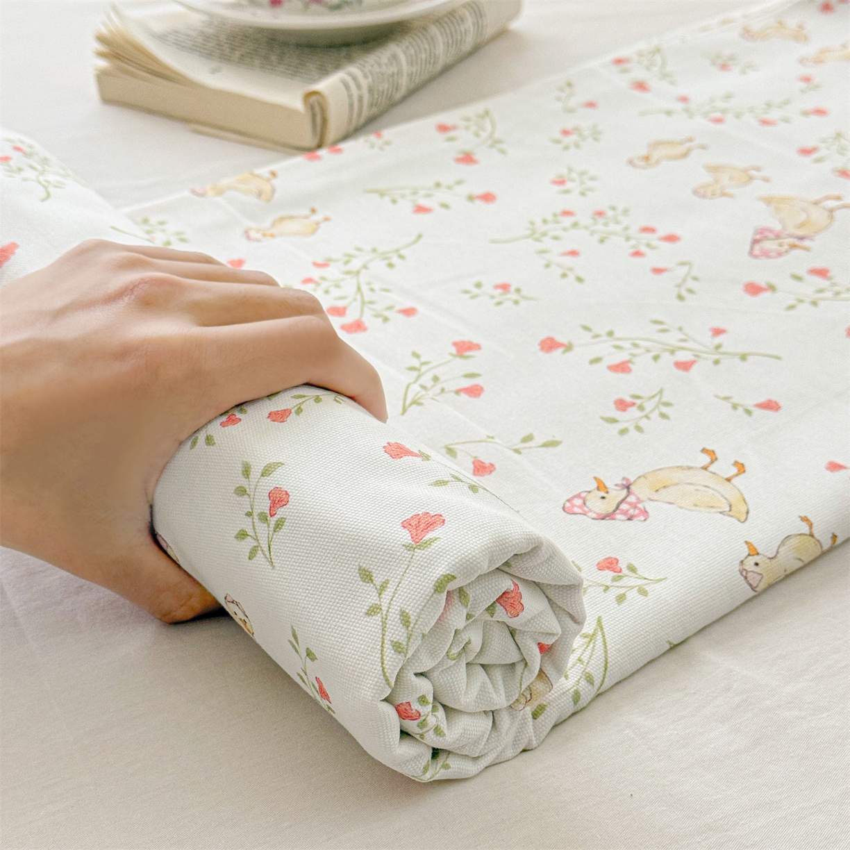 91家纺网 家纺一手货源 找家纺 名兮家居 2026春夏新款A类全棉纯棉老粗布床笠 床笠单件 鸭鸭春游