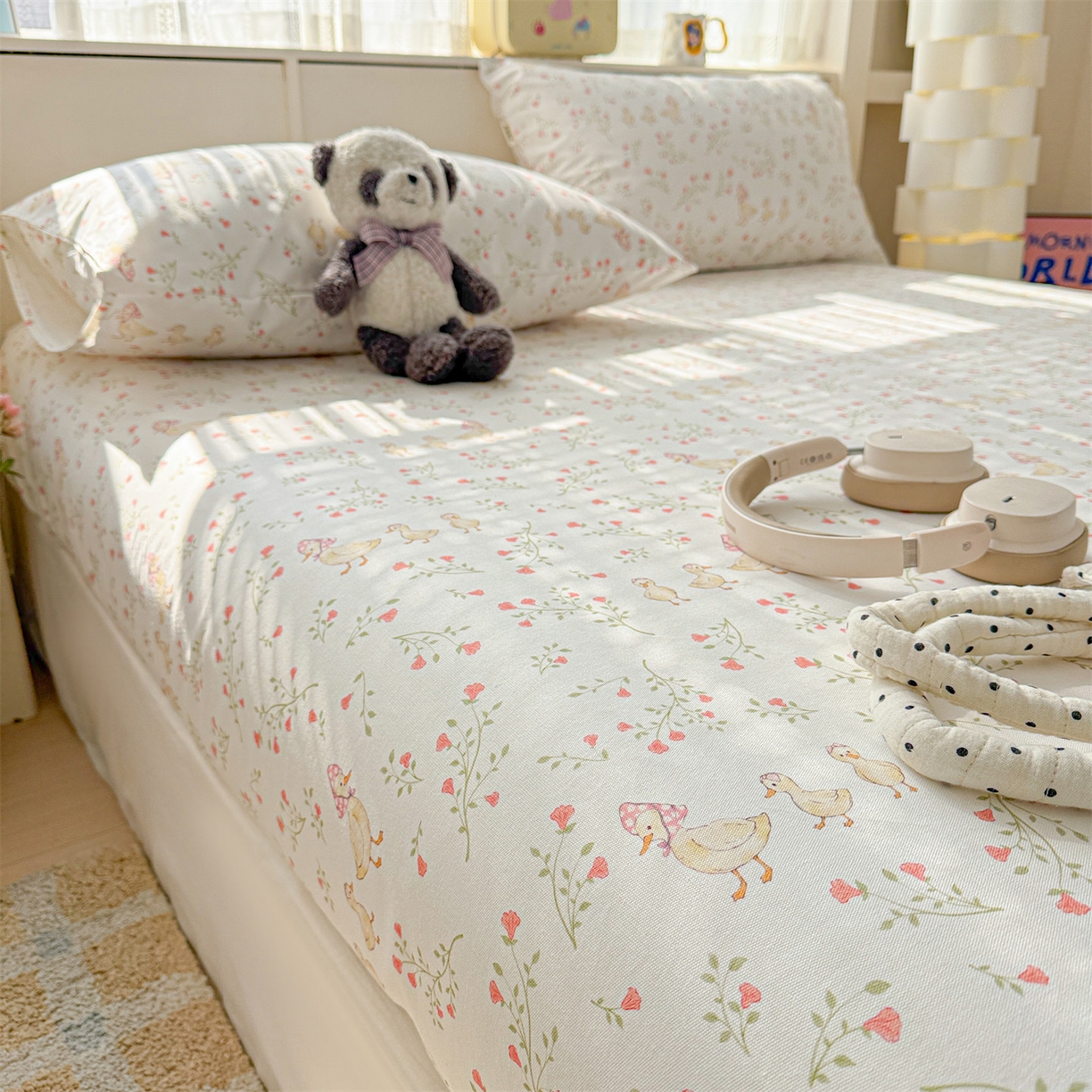 91家纺网 家纺一手货源 找家纺 名兮家居 2026春夏新款A类全棉纯棉老粗布床笠 床笠单件 鸭鸭春游