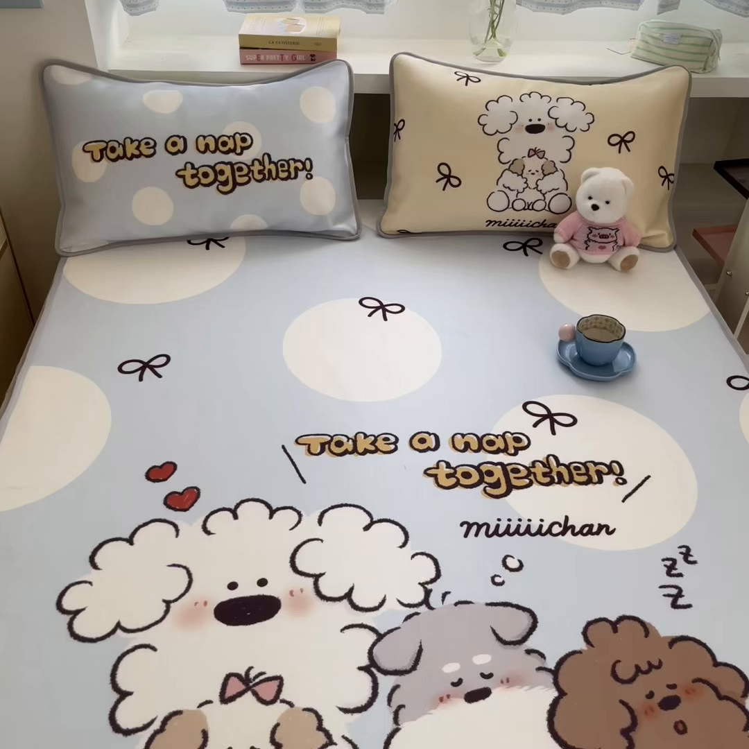 91家纺网 家纺一手货源 找家纺 （总）桃子家居 2026新款正版授权miiiiichan大版数码印花1200D凉席三件套平铺床笠