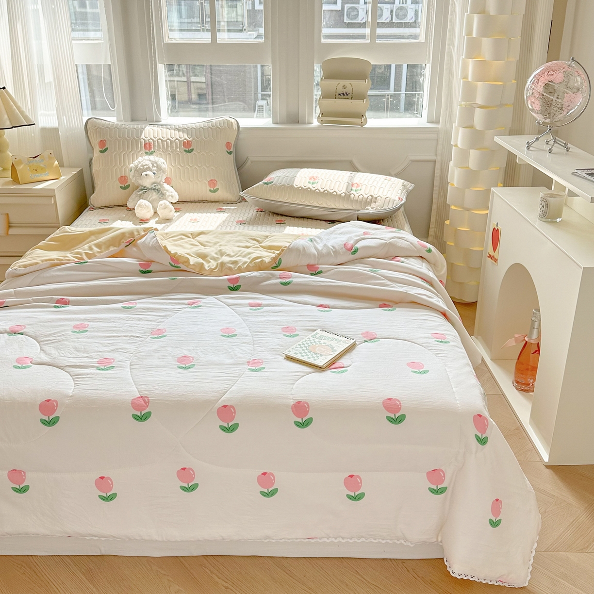 91家纺网 家纺一手货源 找家纺 慕尚家纺 2026新款乳胶凉席夏被空调被夏凉被套装组合 郁金香