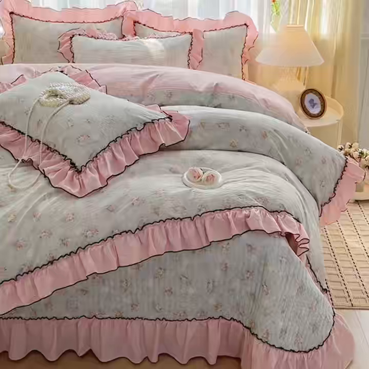 91家纺网 家纺一手货源 找家纺 妮恒美 2026新款法式床盖款四件套 柔诗意