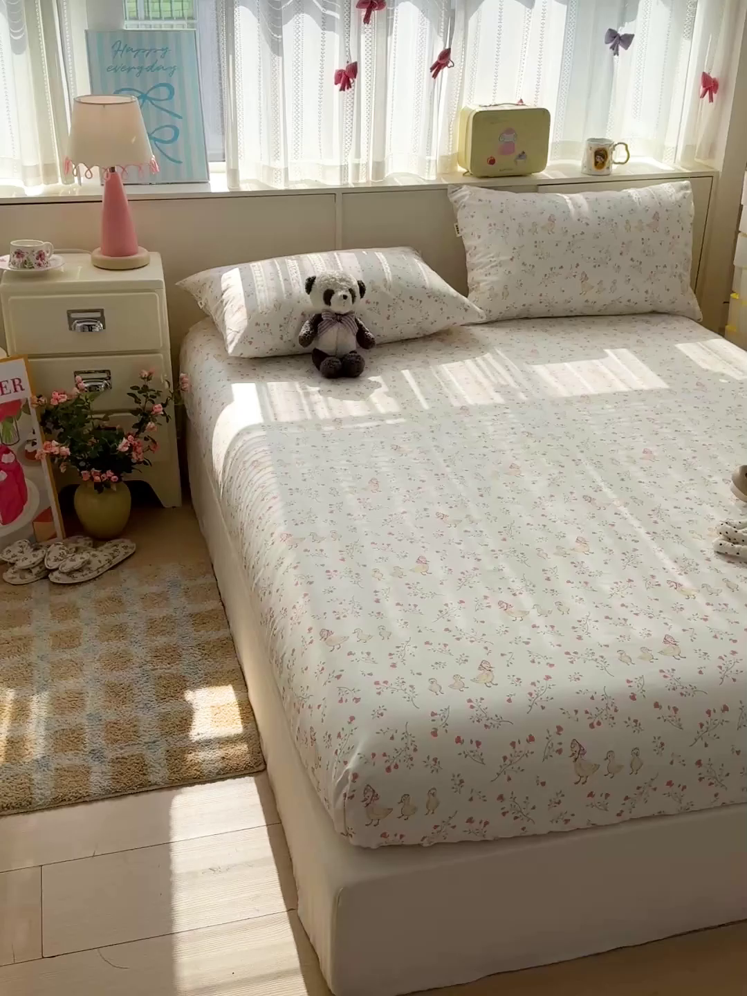 91家纺网 家纺一手货源 找家纺 名兮家居 2026春夏新款A类全棉纯棉老粗布床笠 床笠单件 鸭鸭春游