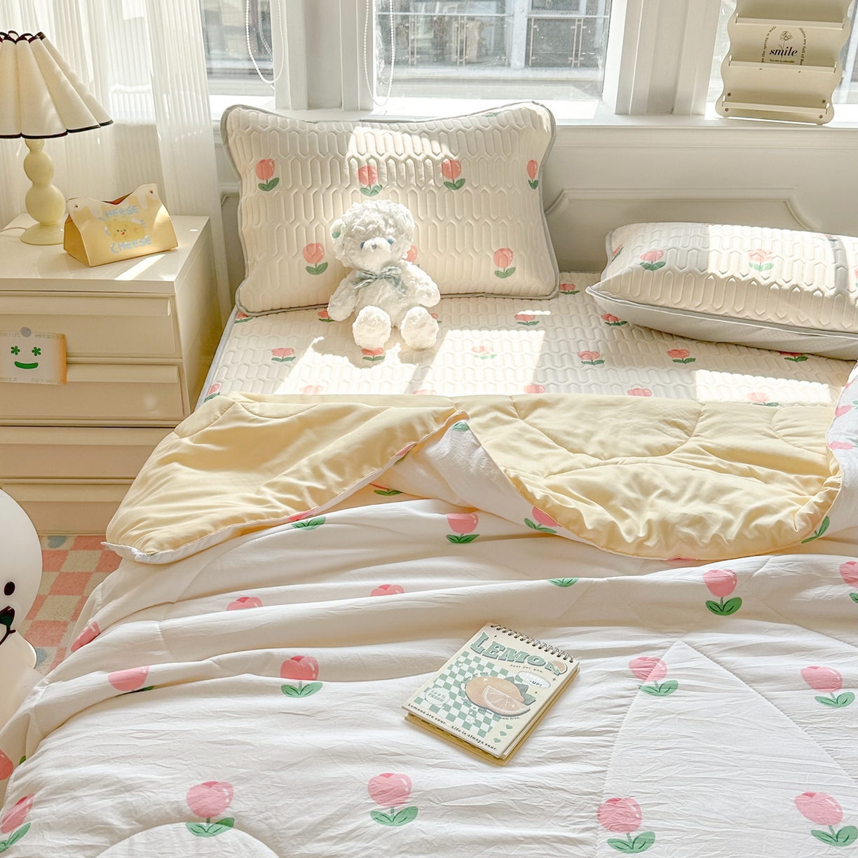 91家纺网 家纺一手货源 找家纺 慕尚家纺 2026新款乳胶凉席夏被空调被夏凉被套装组合 郁金香