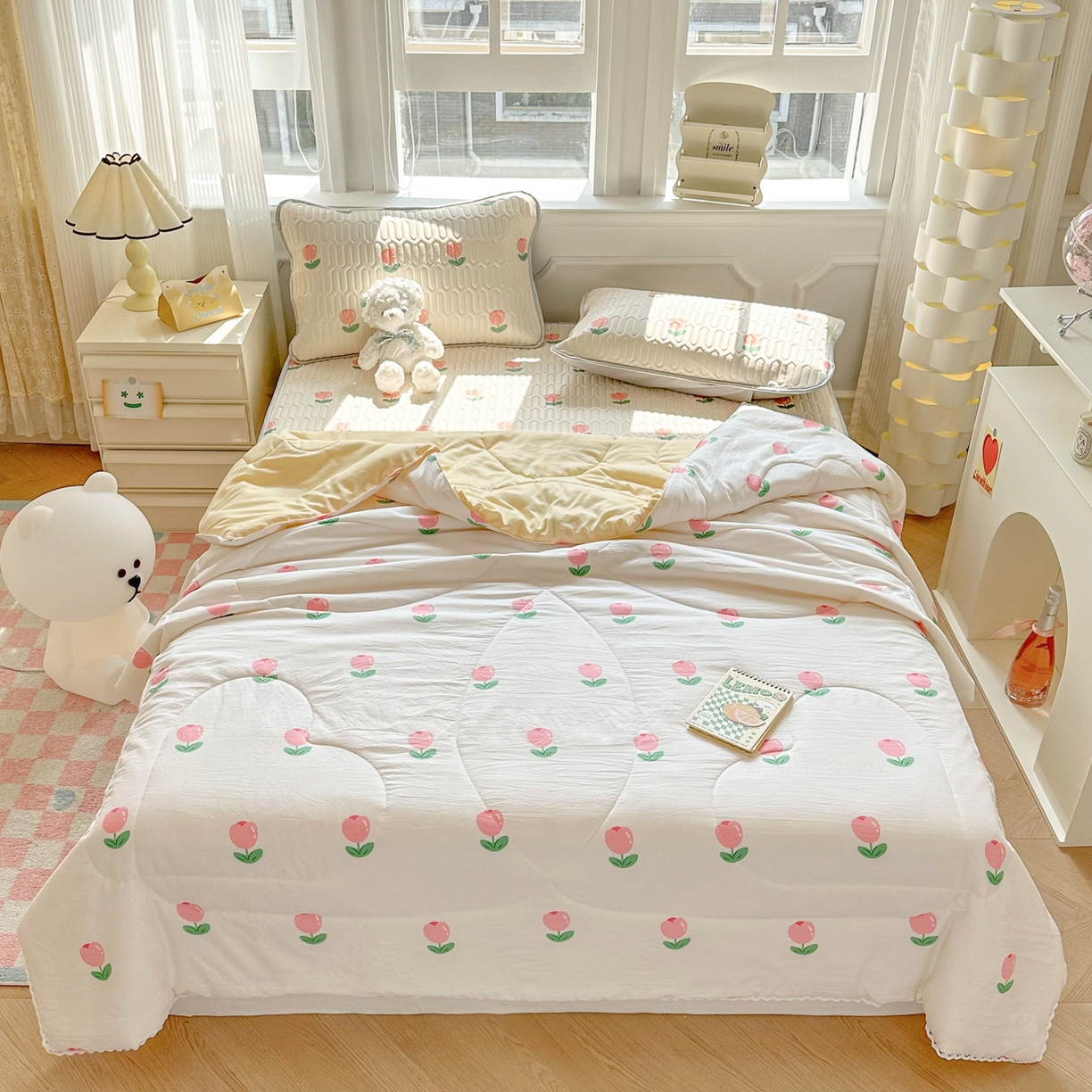 91家纺网 家纺一手货源 找家纺 慕尚家纺 2026新款乳胶凉席夏被空调被夏凉被套装组合 郁金香