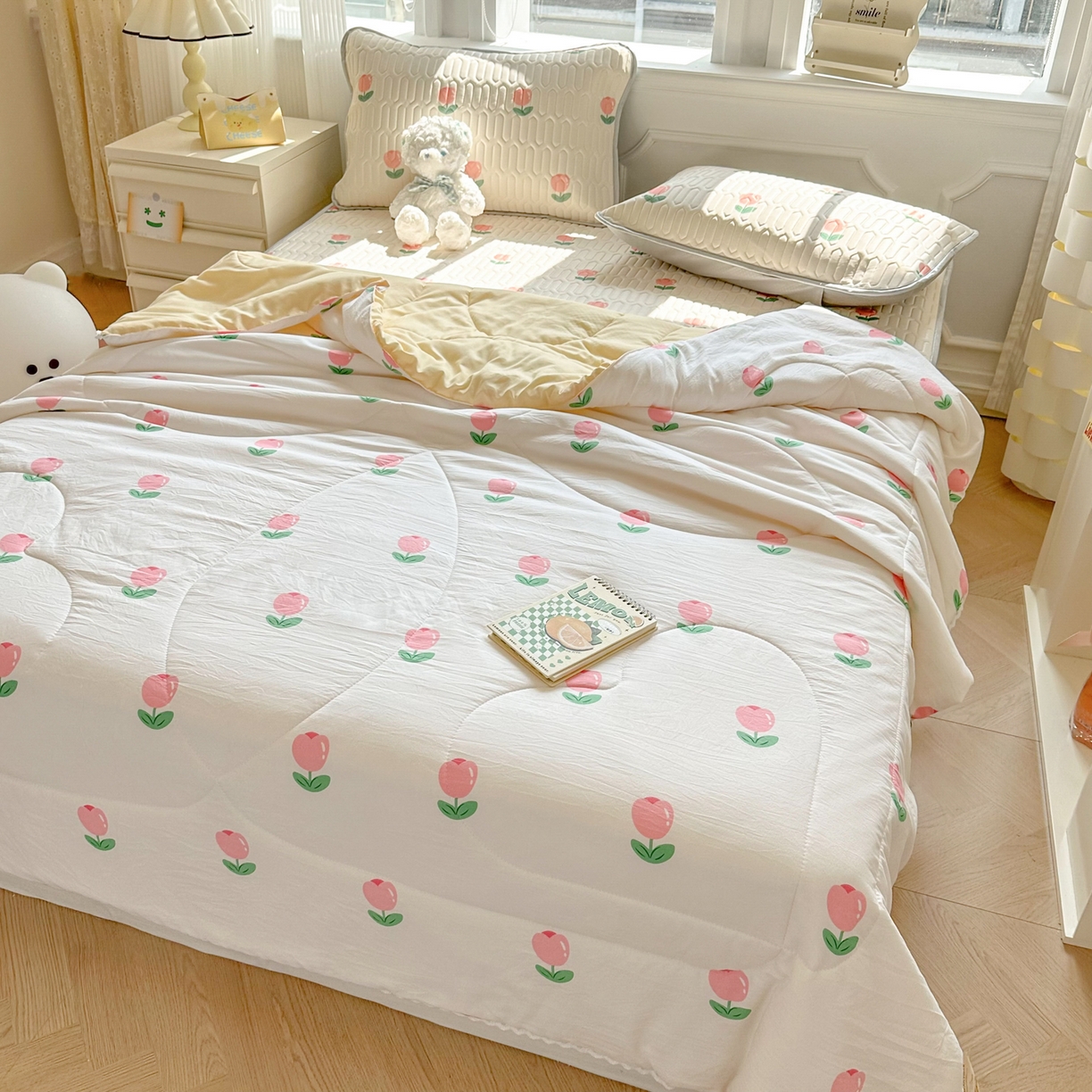 91家纺网 家纺一手货源 找家纺 慕尚家纺 2026新款乳胶凉席夏被空调被夏凉被套装组合 郁金香