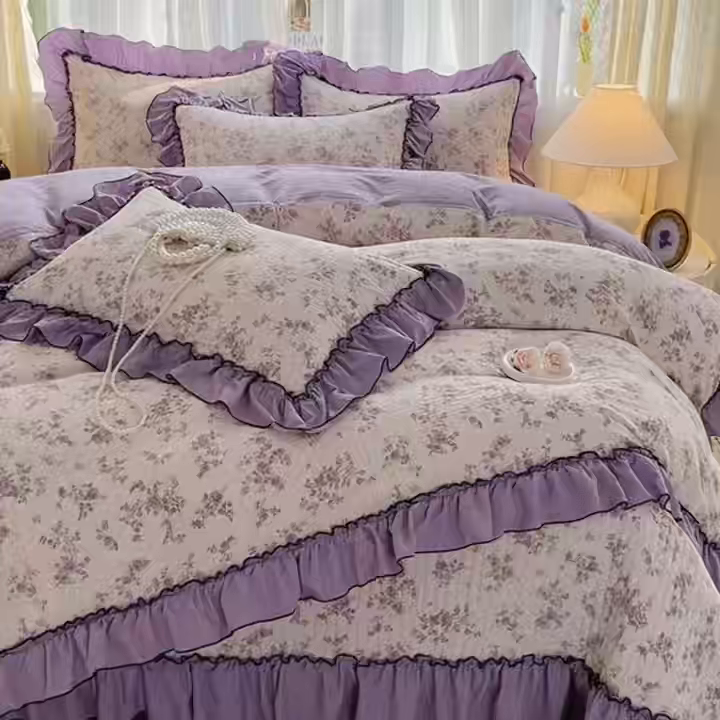 91家纺网 家纺一手货源 找家纺 妮恒美 2026新款法式床盖款四件套 浪漫花期