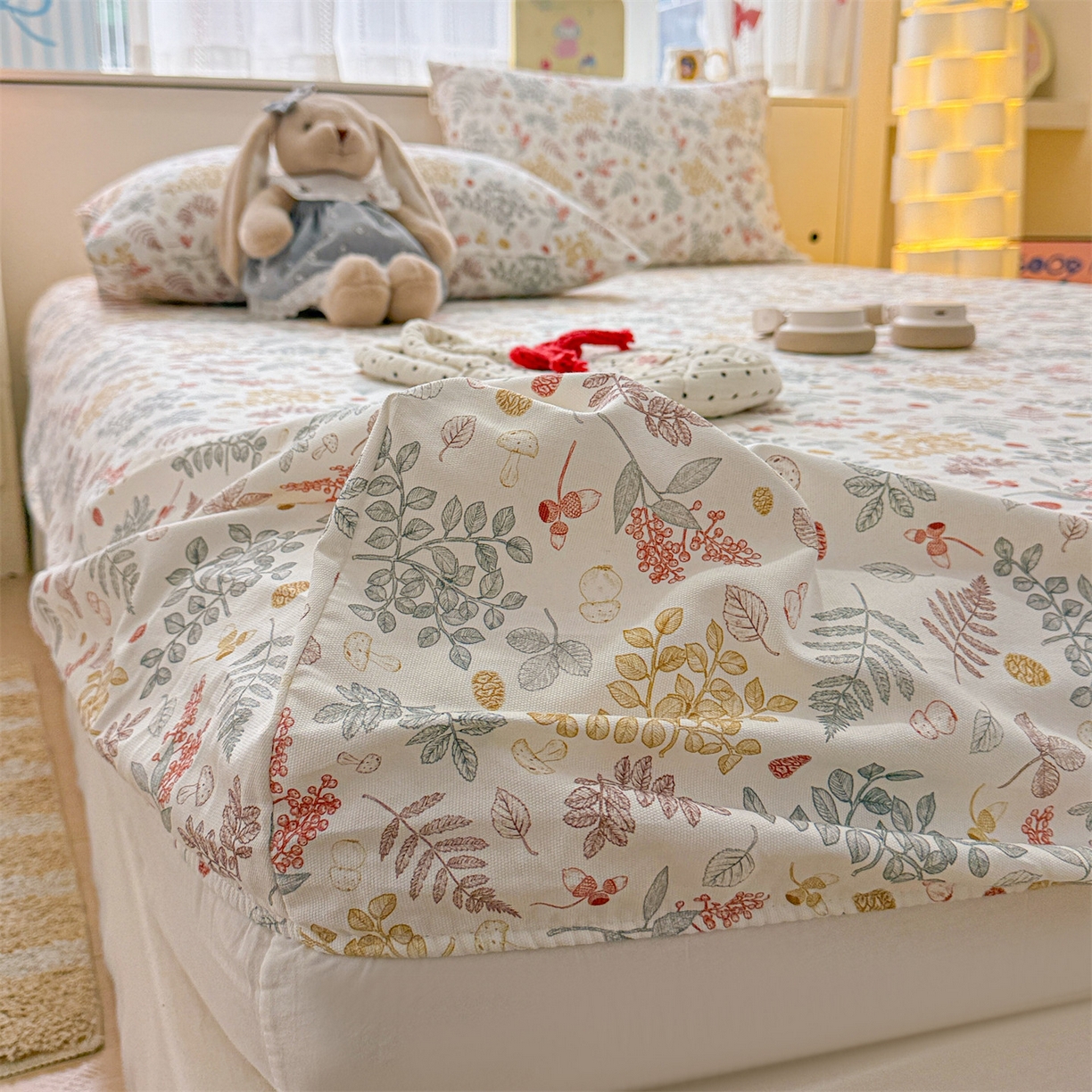 91家纺网 家纺一手货源 找家纺 名兮家居 2026春夏新款A类全棉纯棉老粗布床笠 床笠单件 叶语红果