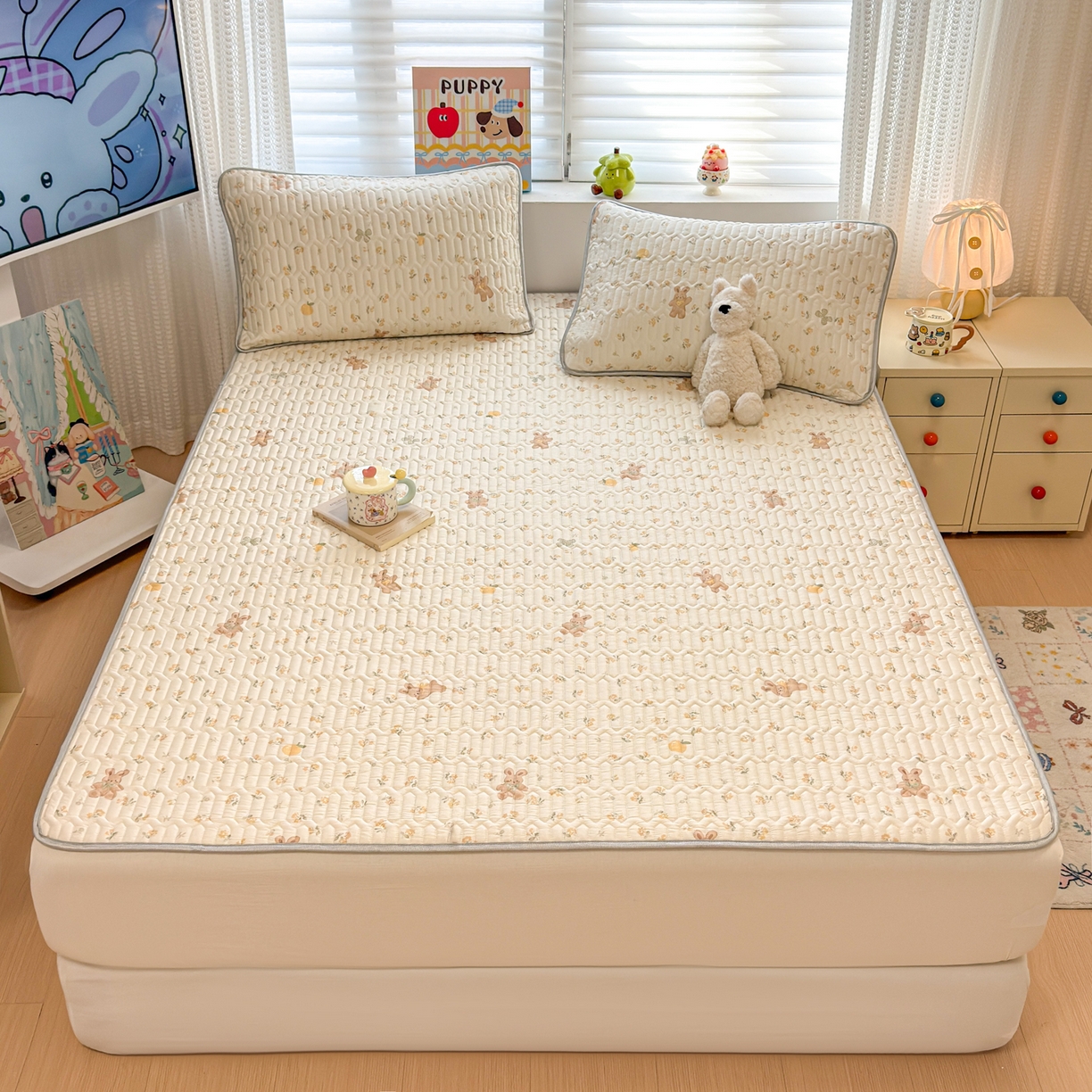 91家纺网 家纺一手货源 找家纺 慕尚家纺 2026新款乳胶凉席夏被空调被夏凉被套装组合 元气小熊