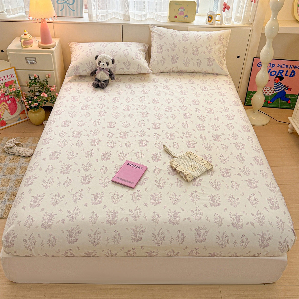 91家纺网 家纺一手货源 找家纺 名兮家居 2026春夏新款A类全棉纯棉老粗布床笠 床笠单件 紫雾