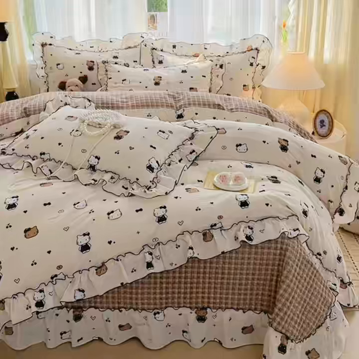 91家纺网 家纺一手货源 找家纺 妮恒美 2026新款法式床盖款四件套 萌萌凯蒂