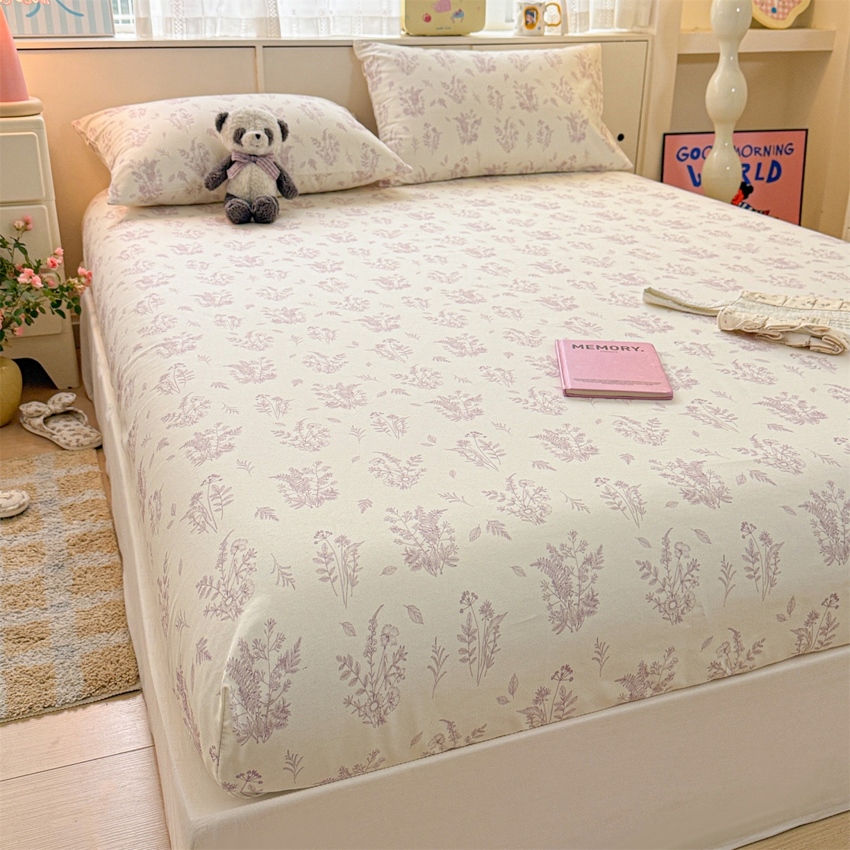 91家纺网 家纺一手货源 找家纺 名兮家居 2026春夏新款A类全棉纯棉老粗布床笠 床笠单件 紫雾