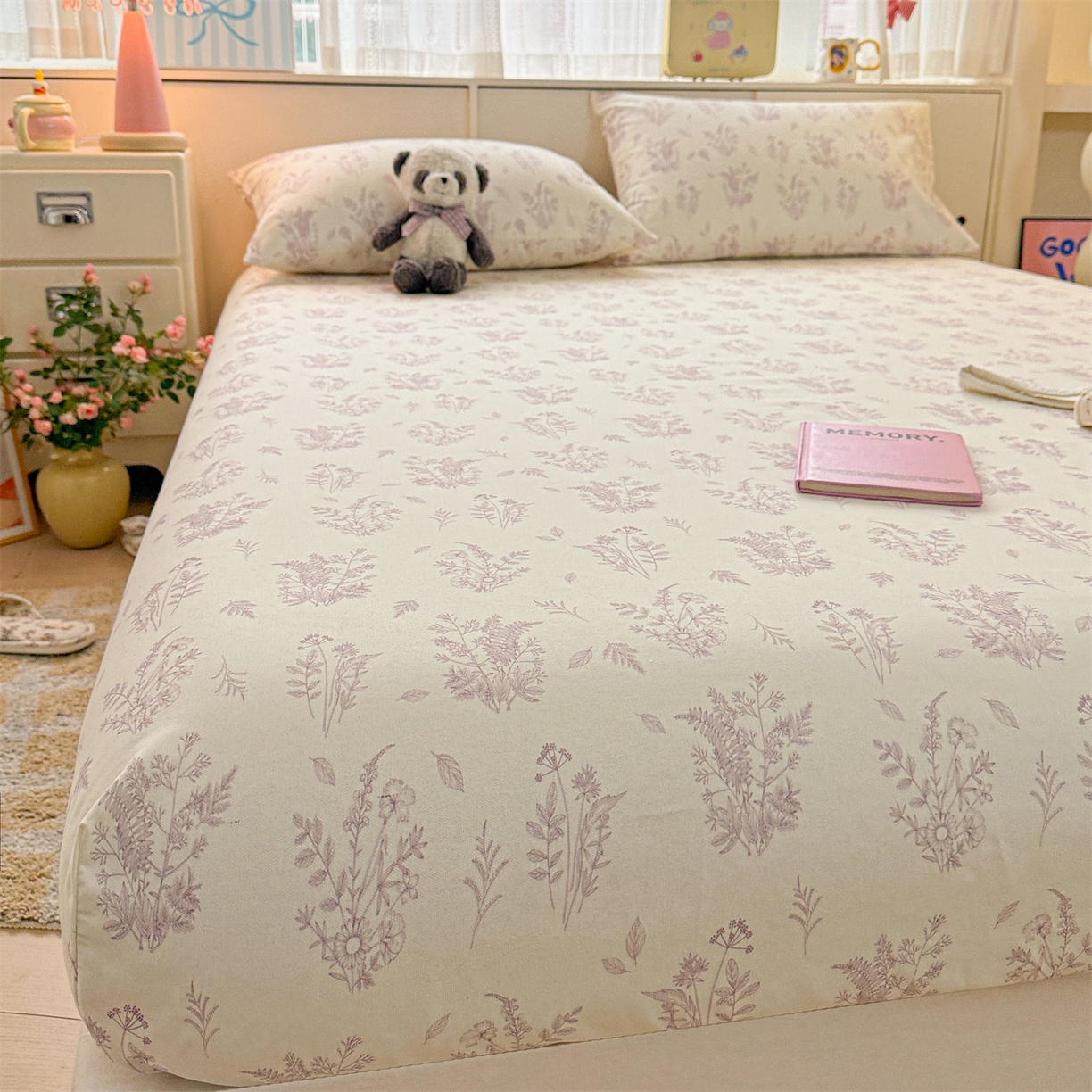 91家纺网 家纺一手货源 找家纺 名兮家居 2026春夏新款A类全棉纯棉老粗布床笠 床笠单件 紫雾