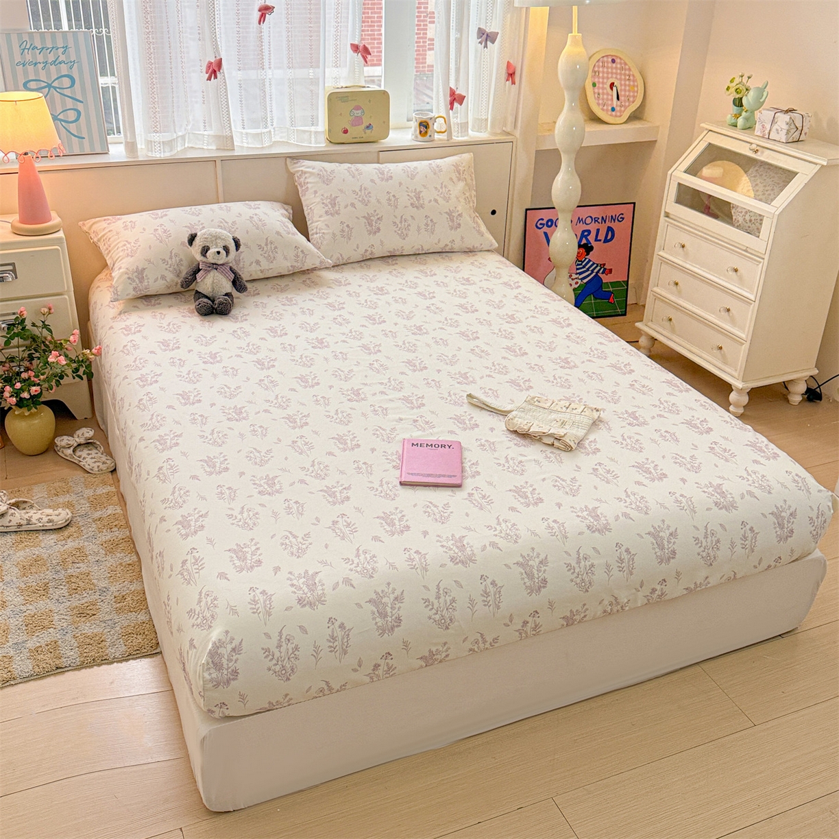 91家纺网 家纺一手货源 找家纺 名兮家居 2026春夏新款A类全棉纯棉老粗布床笠 床笠单件 紫雾