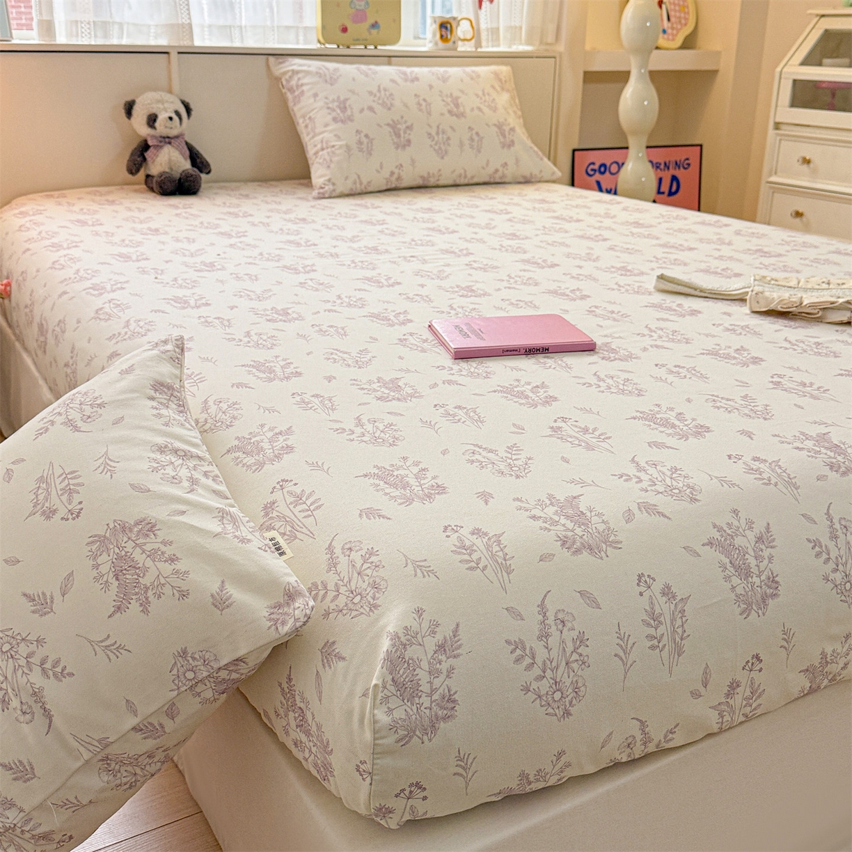 91家纺网 家纺一手货源 找家纺 名兮家居 2026春夏新款A类全棉纯棉老粗布床笠 床笠单件 紫雾