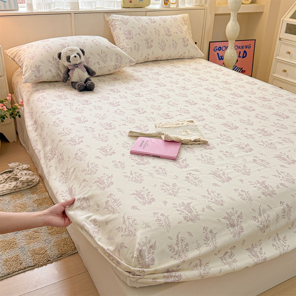 91家纺网 家纺一手货源 找家纺 名兮家居 2026春夏新款A类全棉纯棉老粗布床笠 床笠单件 紫雾