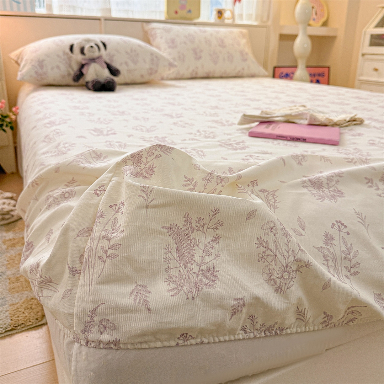 91家纺网 家纺一手货源 找家纺 名兮家居 2026春夏新款A类全棉纯棉老粗布床笠 床笠单件 紫雾