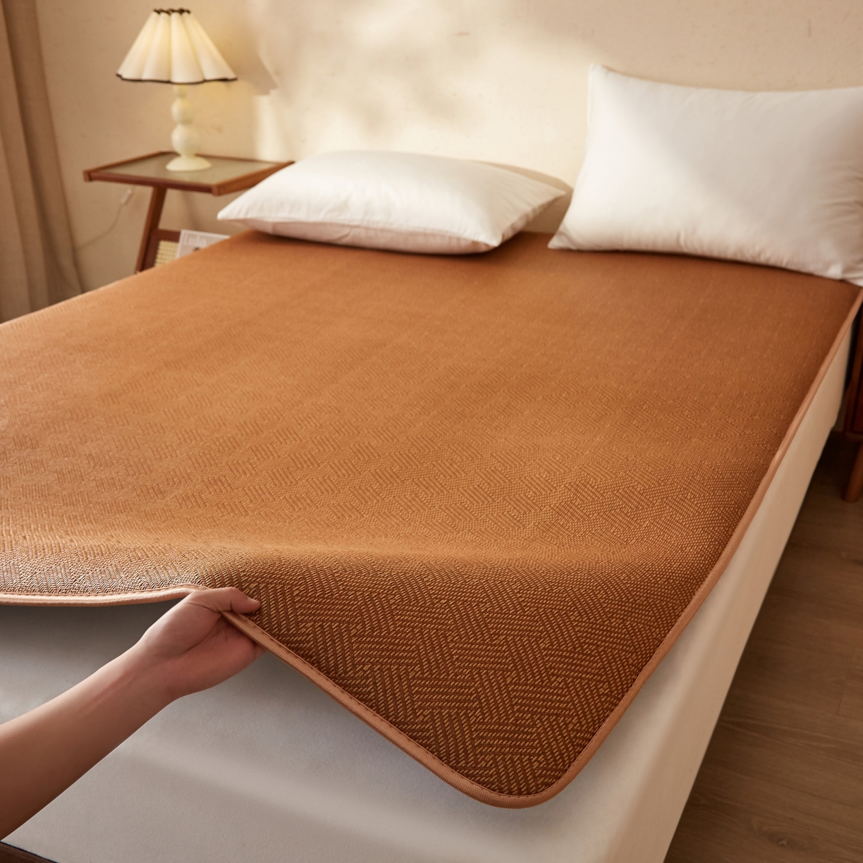 91家纺网 家纺一手货源 找家纺 缦吉 2026新款藤席冰藤凉席多功能床垫榻榻米床护垫床褥双人加厚垫 饼干花