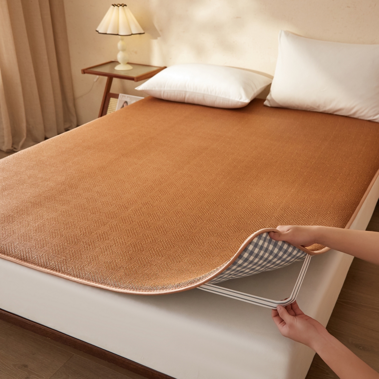 91家纺网 家纺一手货源 找家纺 缦吉 2026新款藤席冰藤凉席多功能床垫榻榻米床护垫床褥双人加厚垫 饼干花