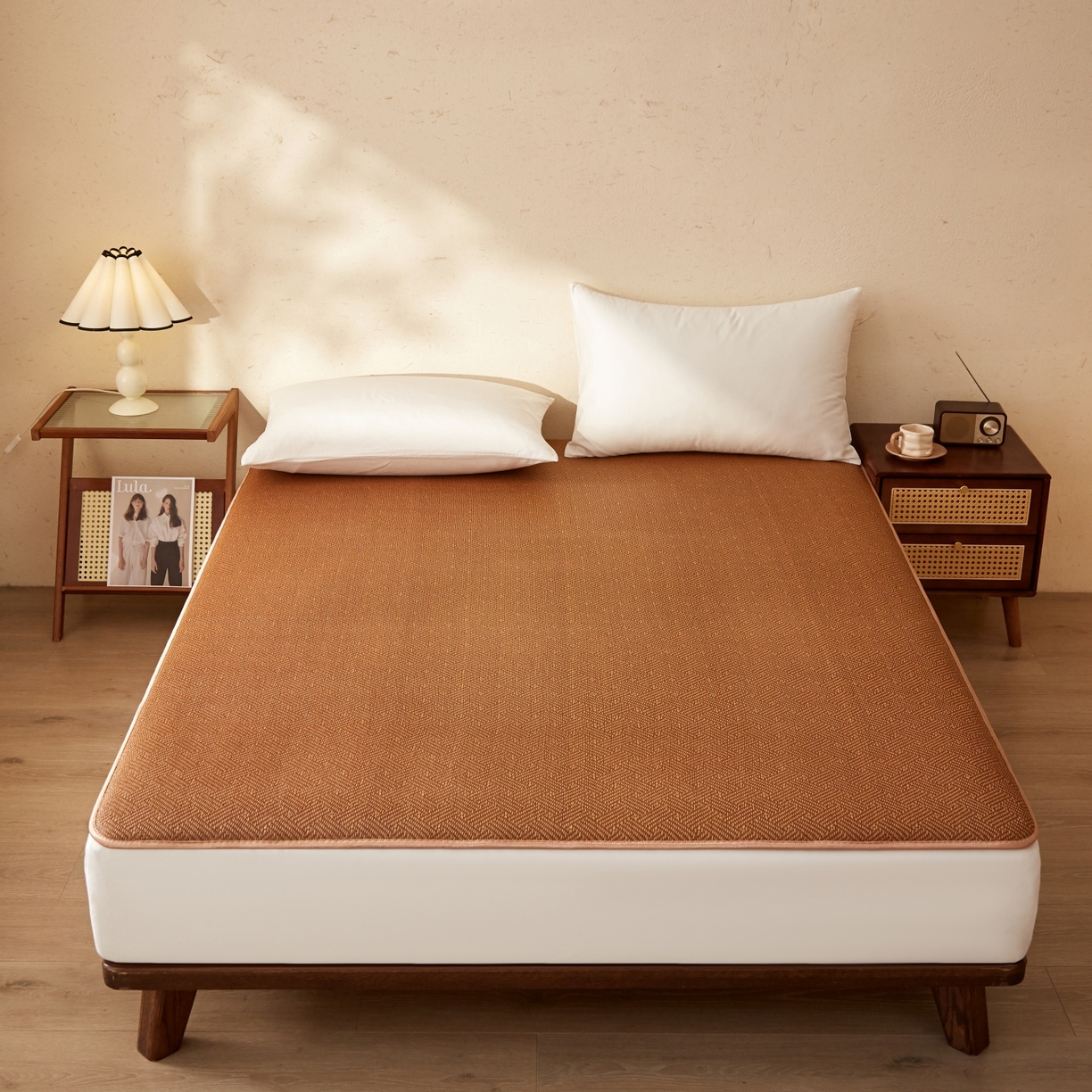 91家纺网 家纺一手货源 找家纺 缦吉 2026新款藤席冰藤凉席多功能床垫榻榻米床护垫床褥双人加厚垫 饼干花