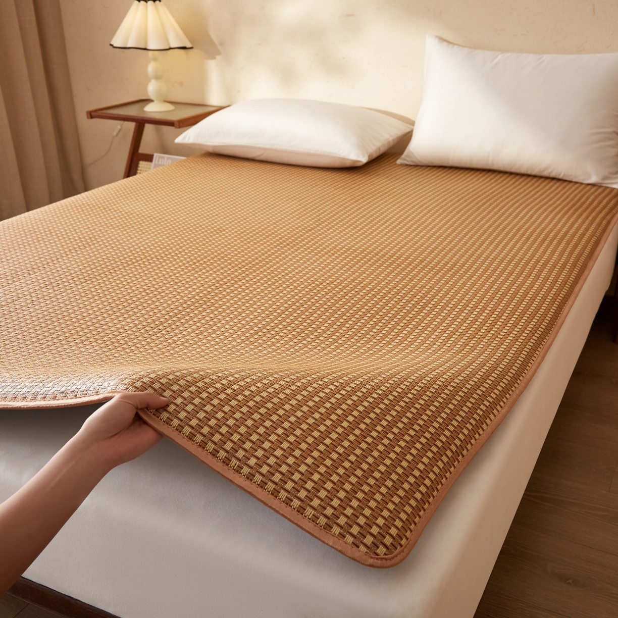 91家纺网 家纺一手货源 找家纺 缦吉 2026新款藤席冰藤凉席多功能床垫榻榻米床护垫床褥双人加厚垫 玉米格