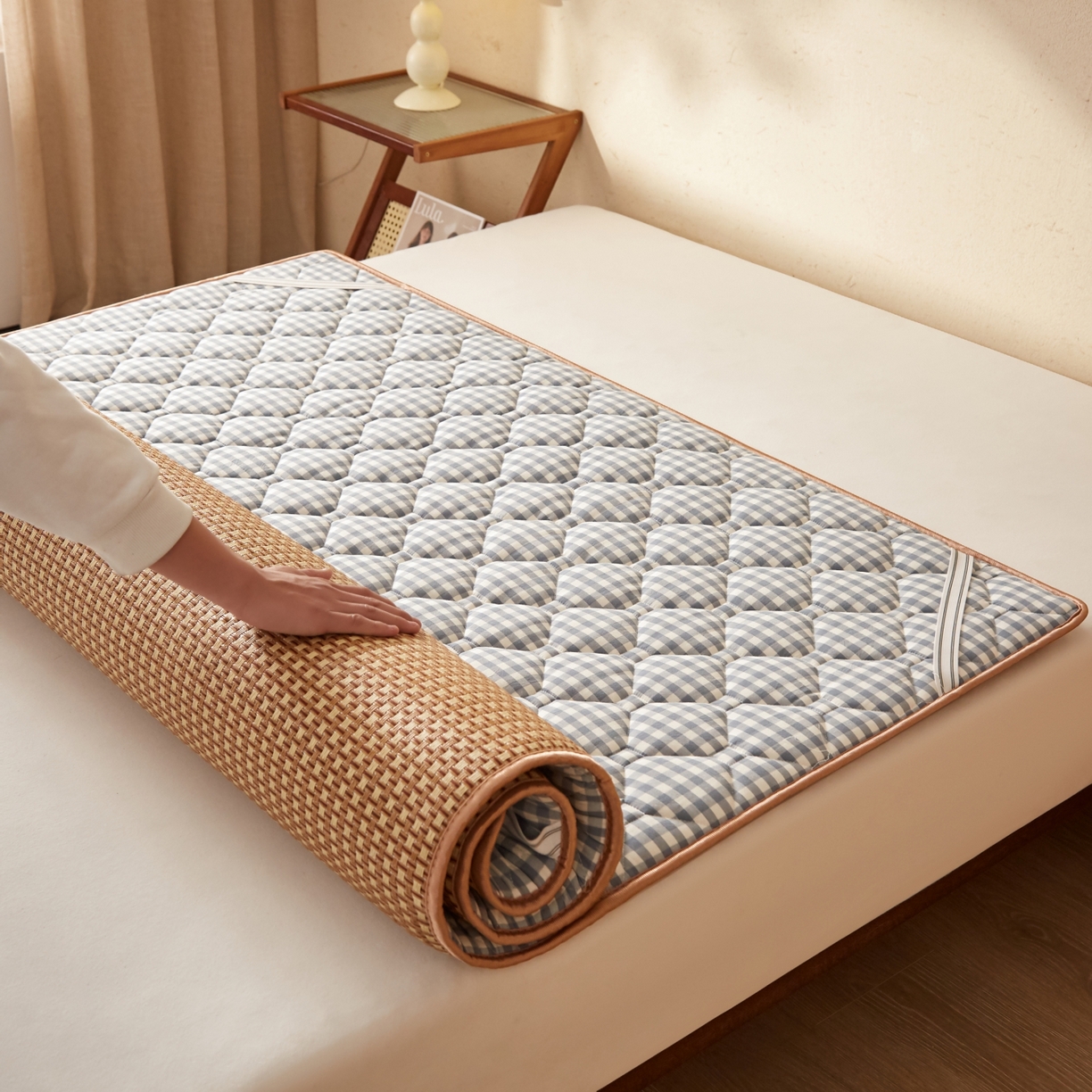 91家纺网 家纺一手货源 找家纺 缦吉 2026新款藤席冰藤凉席多功能床垫榻榻米床护垫床褥双人加厚垫 玉米格