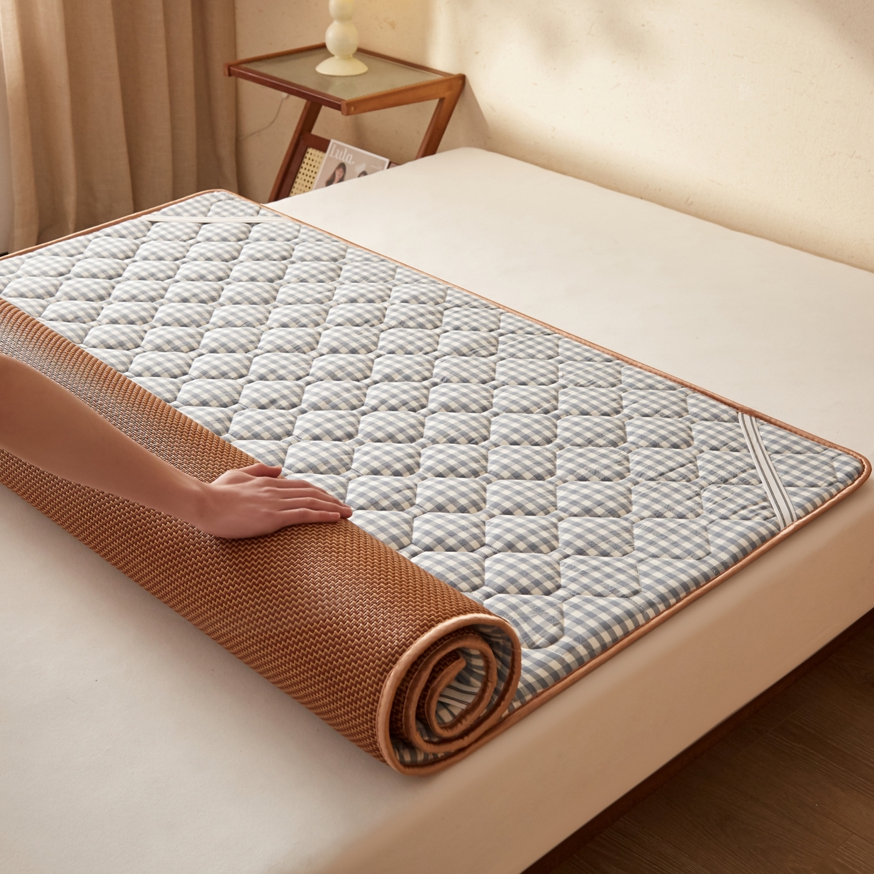 91家纺网 家纺一手货源 找家纺 缦吉 2026新款藤席冰藤凉席多功能床垫榻榻米床护垫床褥双人加厚垫 步步高