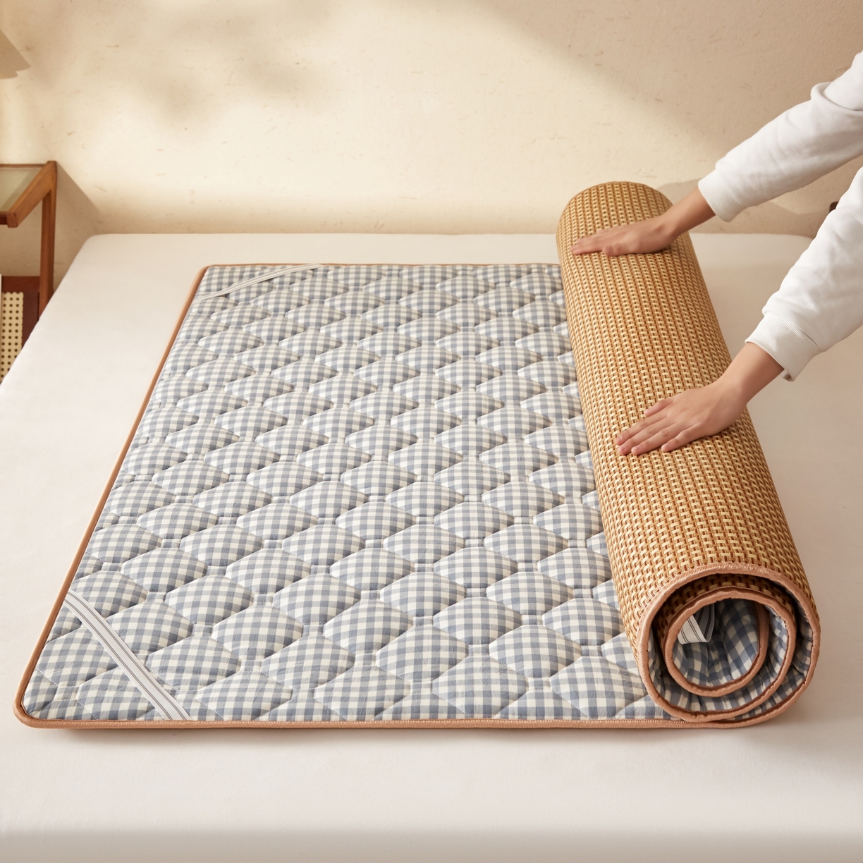 91家纺网 家纺一手货源 找家纺 缦吉 2026新款藤席冰藤凉席多功能床垫榻榻米床护垫床褥双人加厚垫 玉米格