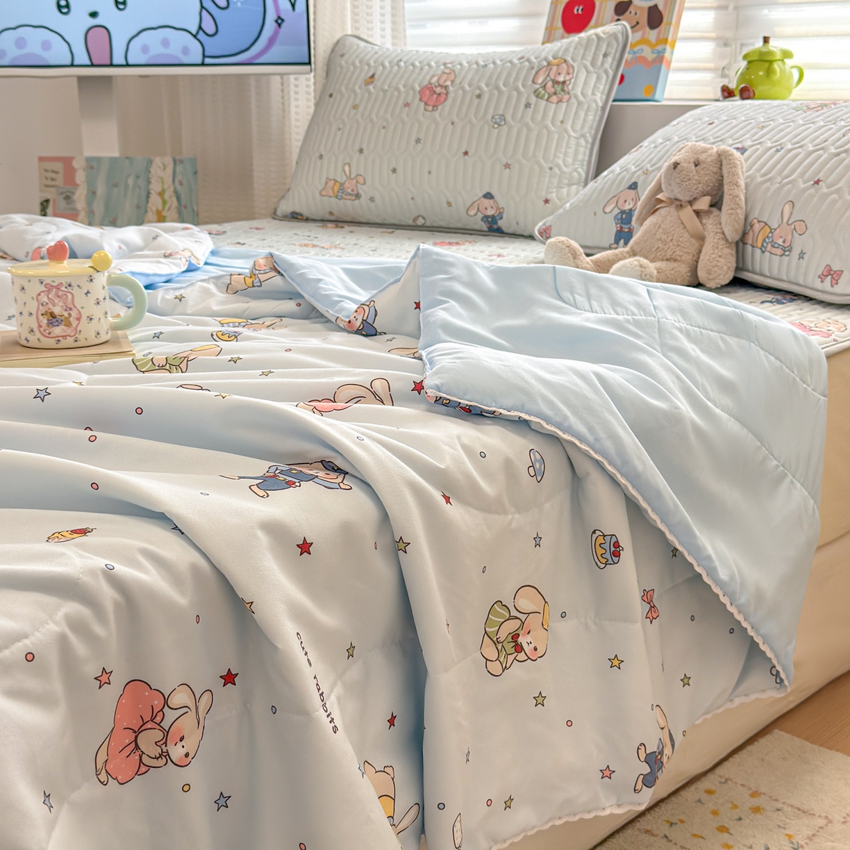 91家纺网 家纺一手货源 找家纺 慕尚家纺 2026新款乳胶凉席夏被空调被夏凉被套装组合 疯狂动物