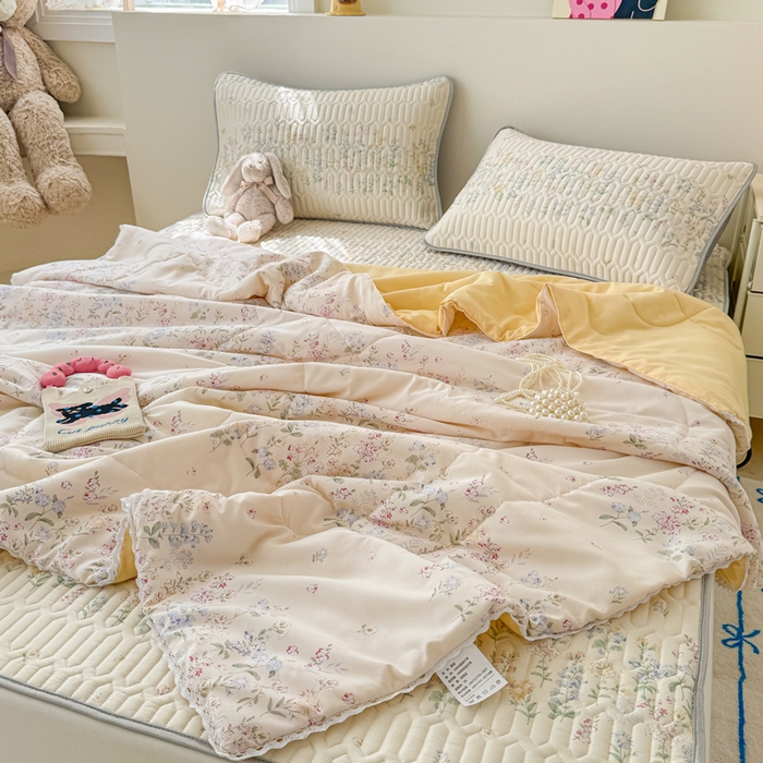 91家纺网 家纺一手货源 找家纺 慕尚家纺 2026新款乳胶凉席夏被空调被夏凉被套装组合 冰心