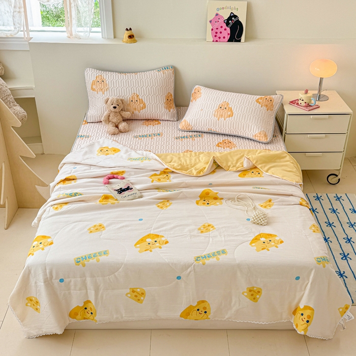 91家纺网 家纺一手货源 找家纺 慕尚家纺 2026新款乳胶凉席夏被空调被夏凉被套装组合 芝士饼干