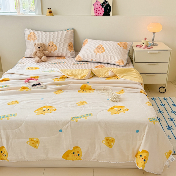 91家纺网 家纺一手货源 找家纺 慕尚家纺 2026新款乳胶凉席夏被空调被夏凉被套装组合 芝士饼干