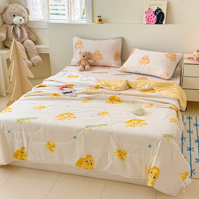 91家纺网 家纺一手货源 找家纺 慕尚家纺 2026新款乳胶凉席夏被空调被夏凉被套装组合 芝士饼干