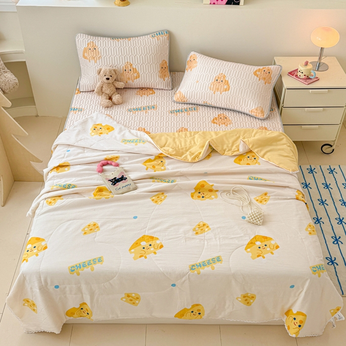 91家纺网 家纺一手货源 找家纺 慕尚家纺 2026新款乳胶凉席夏被空调被夏凉被套装组合 芝士饼干