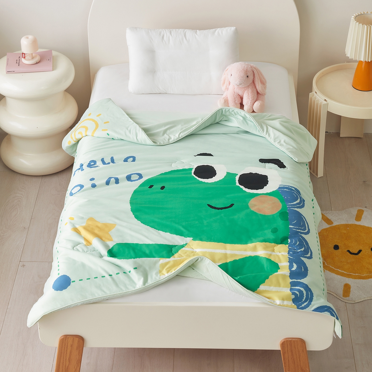 91家纺网 家纺一手货源 找家纺 荷马之梦 2026新款凉凉萌宠—原创卡通针织凉感山茶蚕丝儿童双感夏被夏凉被空调被 恐龙哈尔