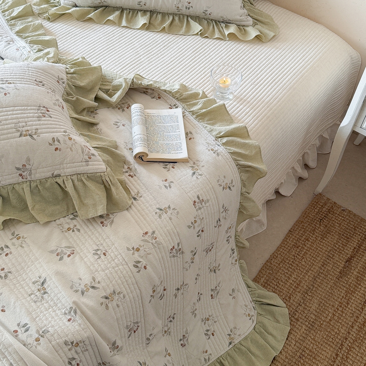 91家纺网 家纺一手货源 找家纺 （总）漫调家纺 2026春夏新品双面棉麻法式荷叶边高温水洗夏被可配夏被四件套床单床盖四件套（夏被四件套咨询微信）