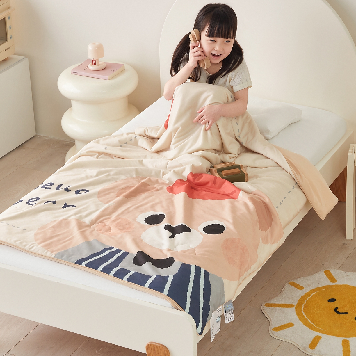 荷马之梦 2026新款凉凉萌宠—原创卡通针织凉感山茶蚕丝儿童双感夏被夏凉被空调被 小熊卢卡
