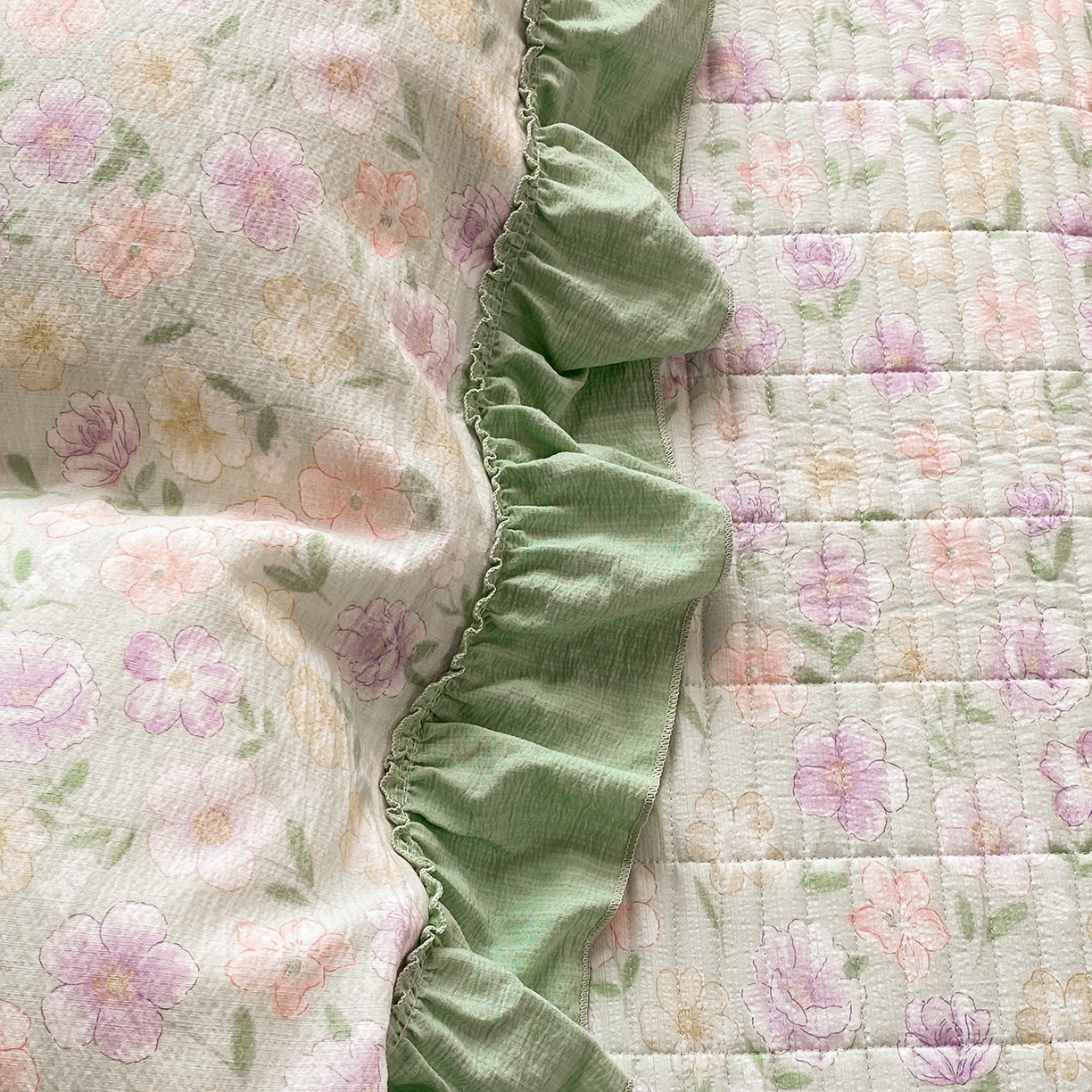 眠势力 2026新款韩版双层纱花边被套云感皱皱纱被罩带花边 春野织梦