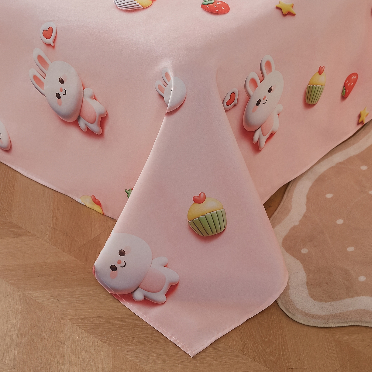 91家纺网 家纺一手货源 找家纺 家品罗兰 2026新款数码印花5D加厚老粗布床单单件双人家用特厚被单三件套学生宿舍床单凉席 粉甜兔宝