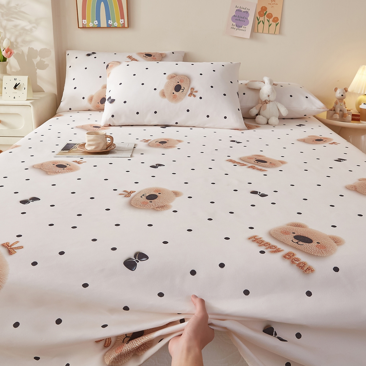 91家纺网 家纺一手货源 找家纺 家品罗兰 2026新款数码印花5D加厚老粗布床单单件双人家用特厚被单三件套学生宿舍床单凉席 欢乐熊