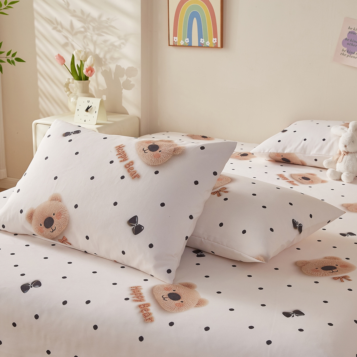 91家纺网 家纺一手货源 找家纺 家品罗兰 2026新款数码印花5D加厚老粗布床单单件双人家用特厚被单三件套学生宿舍床单凉席 欢乐熊