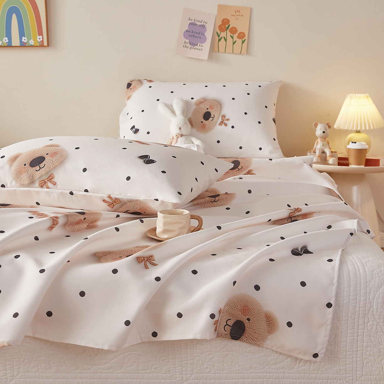 91家纺网 家纺一手货源 找家纺 家品罗兰 2026新款数码印花5D加厚老粗布床单单件双人家用特厚被单三件套学生宿舍床单凉席 欢乐熊