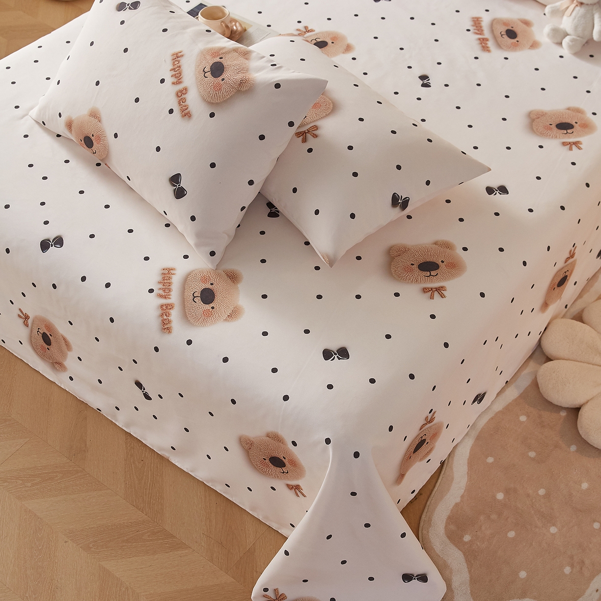 91家纺网 家纺一手货源 找家纺 家品罗兰 2026新款数码印花5D加厚老粗布床单单件双人家用特厚被单三件套学生宿舍床单凉席 欢乐熊