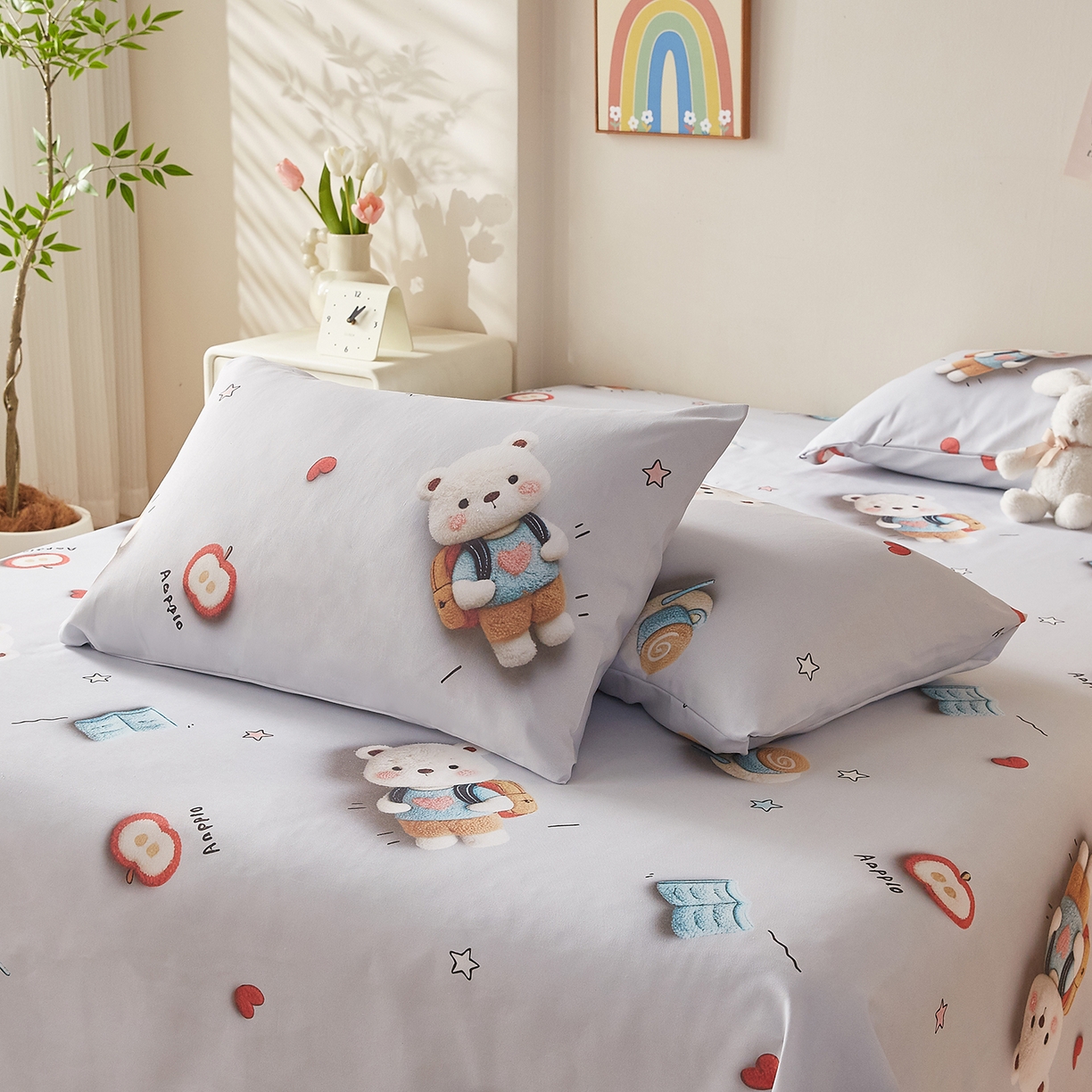 91家纺网 家纺一手货源 找家纺 家品罗兰 2026新款数码印花5D加厚老粗布床单单件双人家用特厚被单三件套学生宿舍床单凉席 学士熊