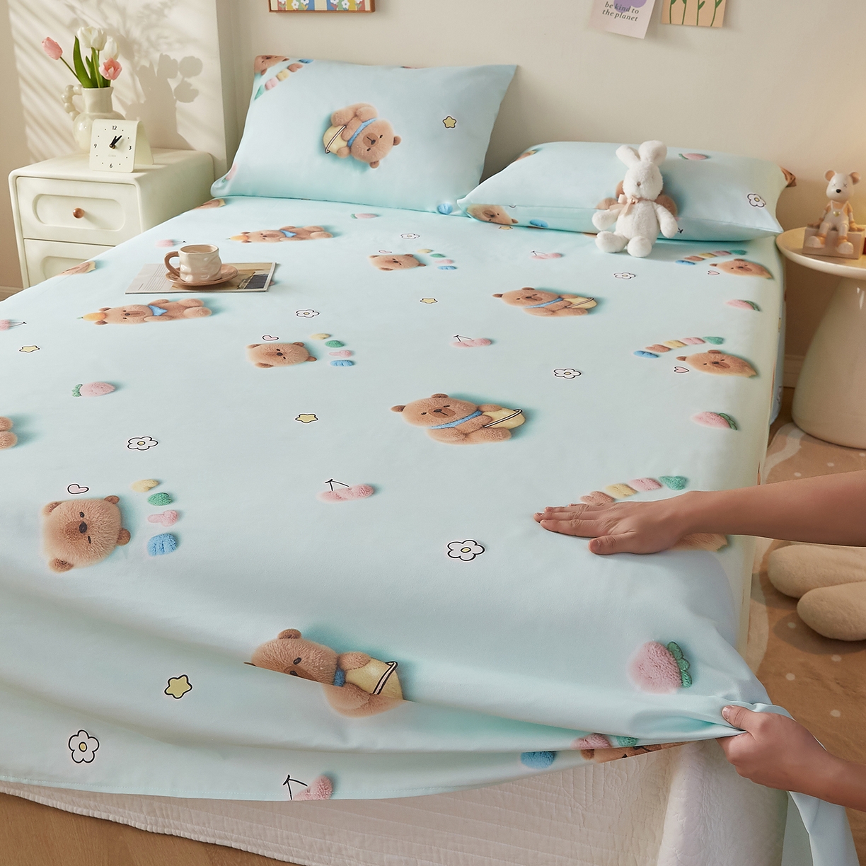 91家纺网 家纺一手货源 找家纺 家品罗兰 2026新款数码印花5D加厚老粗布床单单件双人家用特厚被单三件套学生宿舍床单凉席 清柠卡片