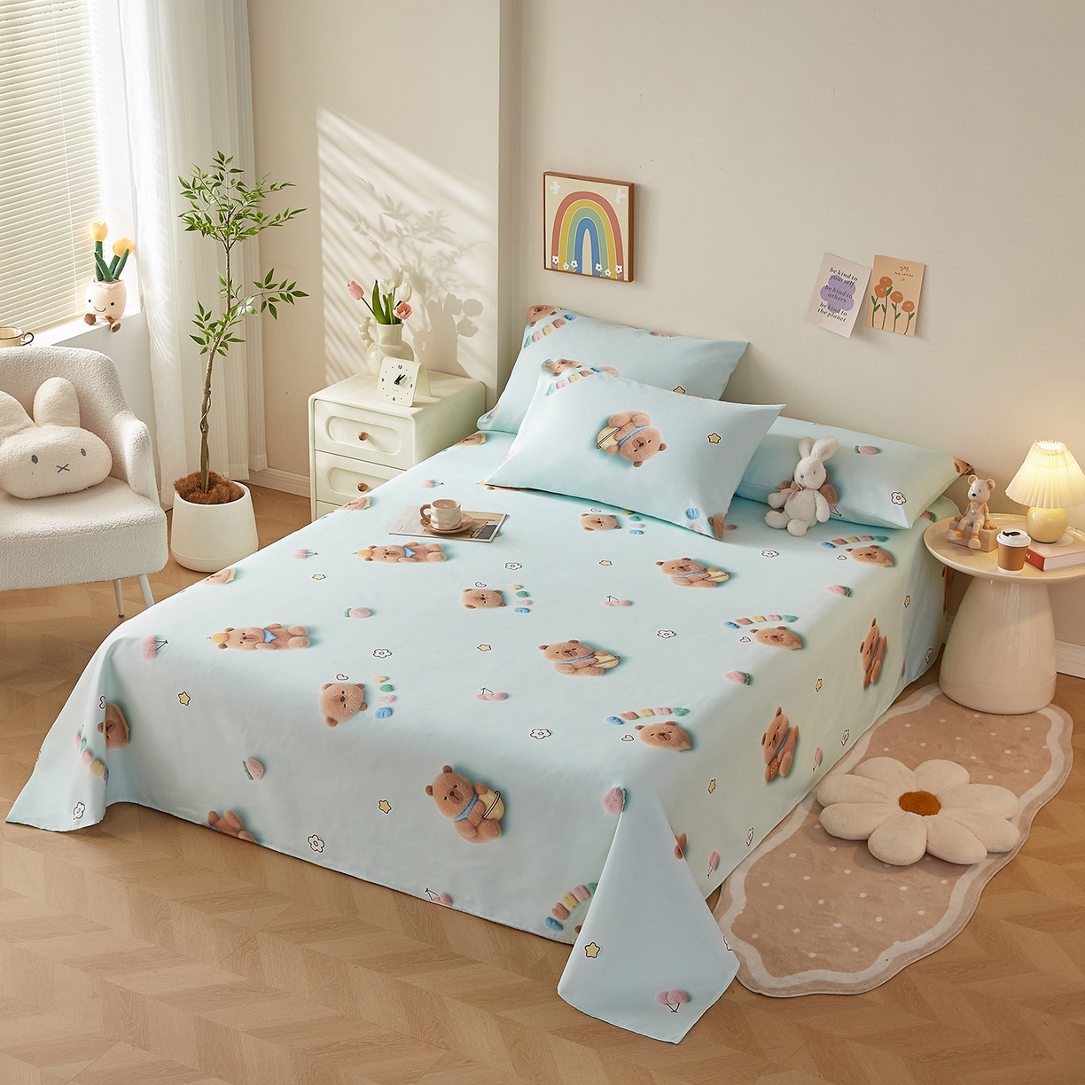 91家纺网 家纺一手货源 找家纺 家品罗兰 2026新款数码印花5D加厚老粗布床单单件双人家用特厚被单三件套学生宿舍床单凉席 清柠卡片