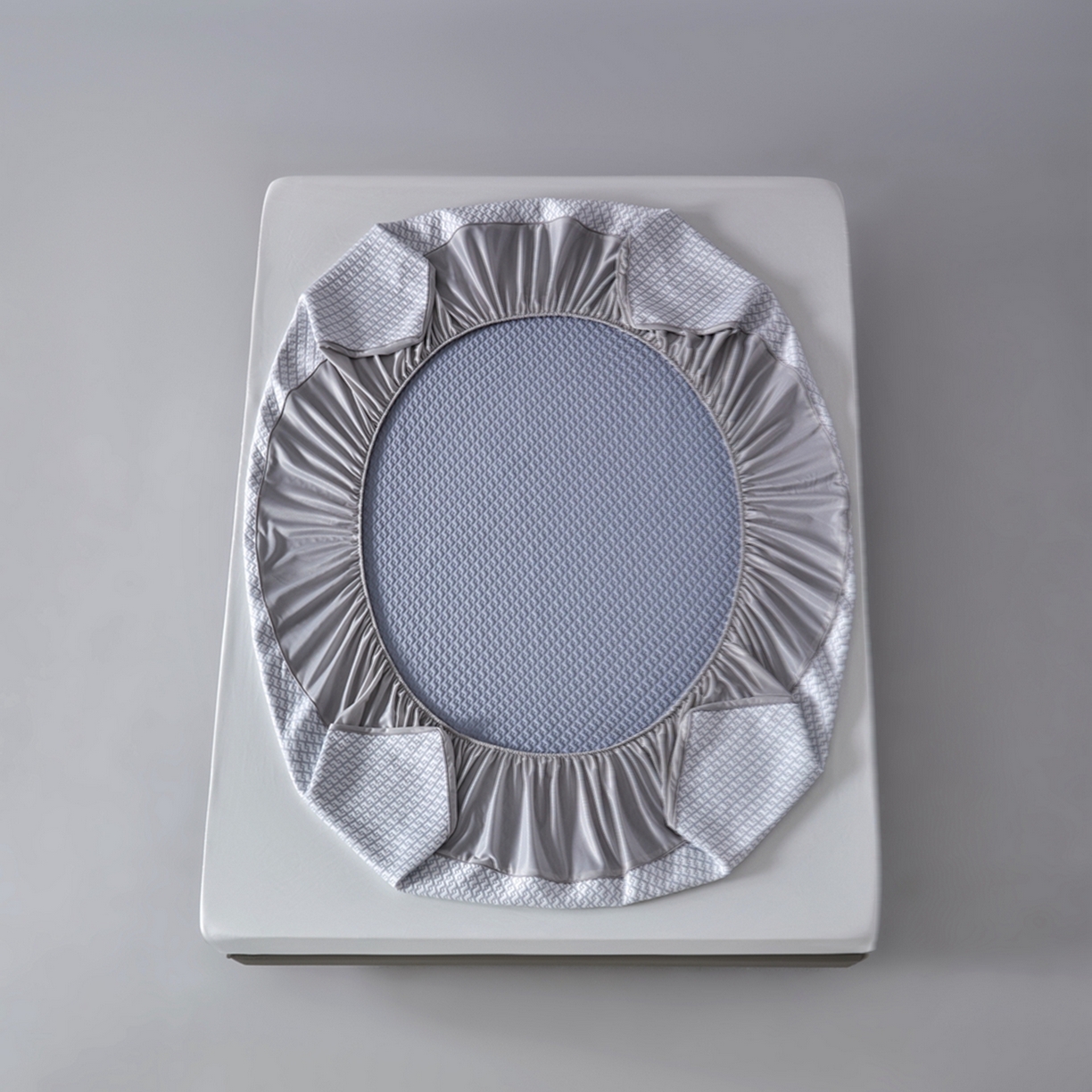 91家纺网 家纺一手货源 找家纺 满座家居 2026新款乙纶高冰凉感高分子PE凉席床笠款冰丝席三件套 简奢